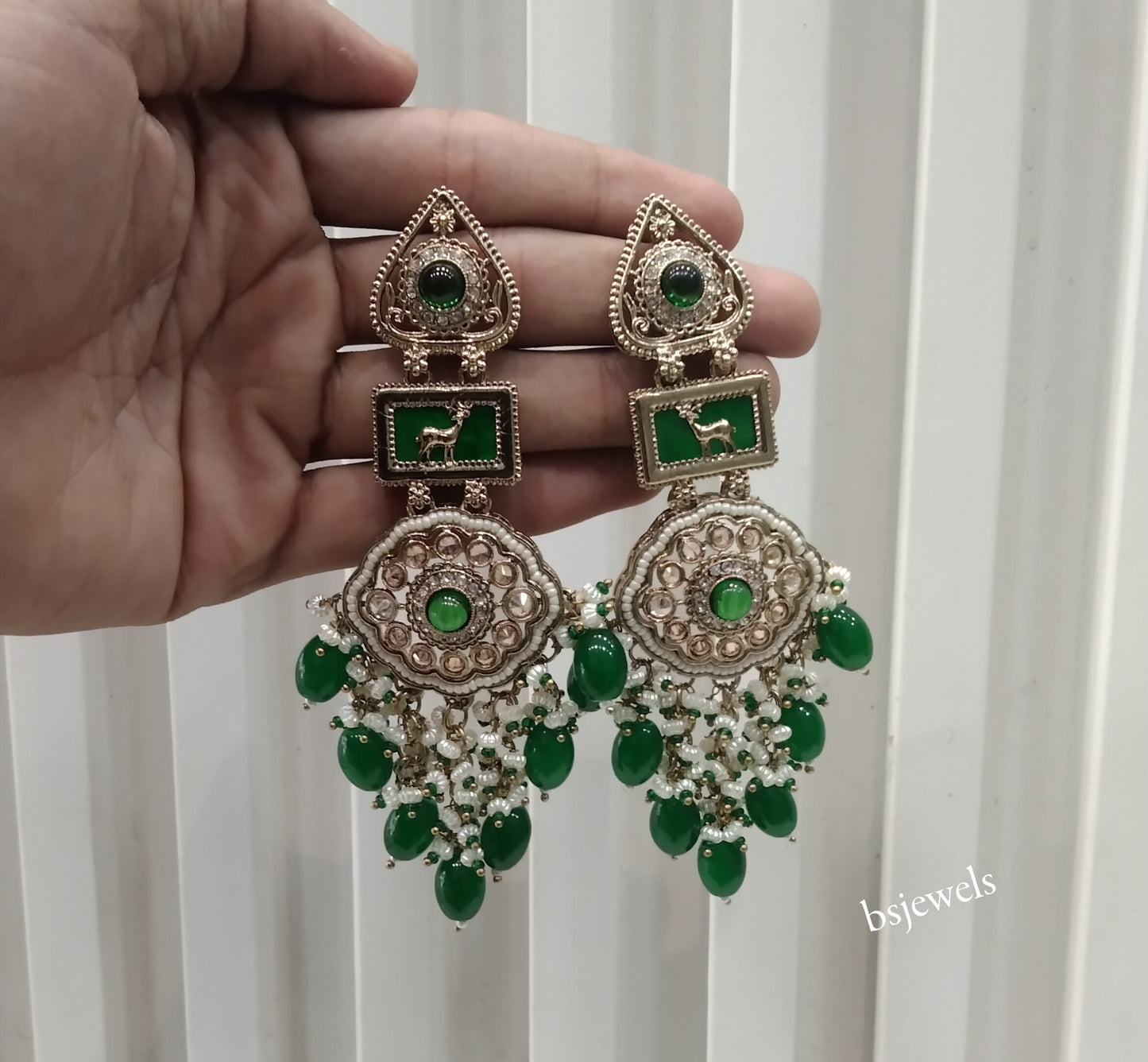 Antique Gold Green Bollywood Lone Earrings