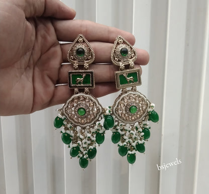 Antique Gold Green Bollywood Lone Earrings