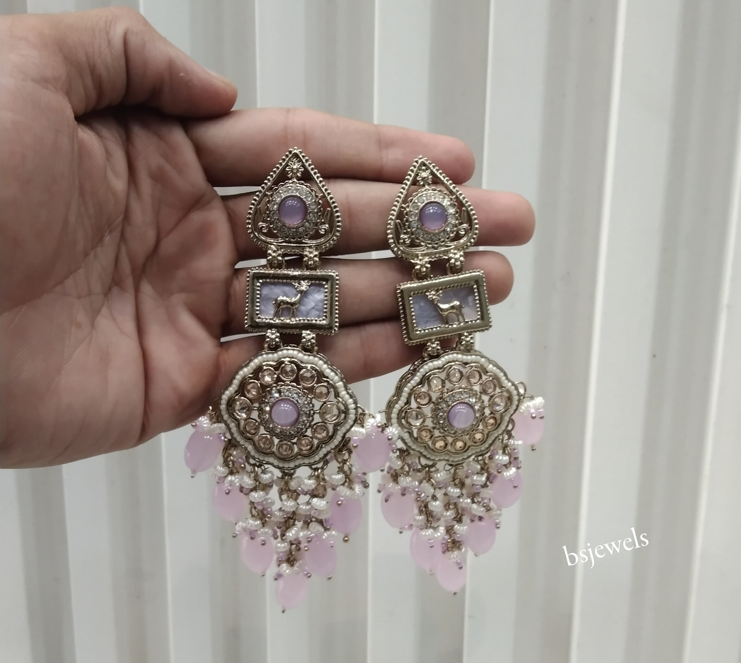 Antique Gold Lavender Bollywood Lone Earrings
