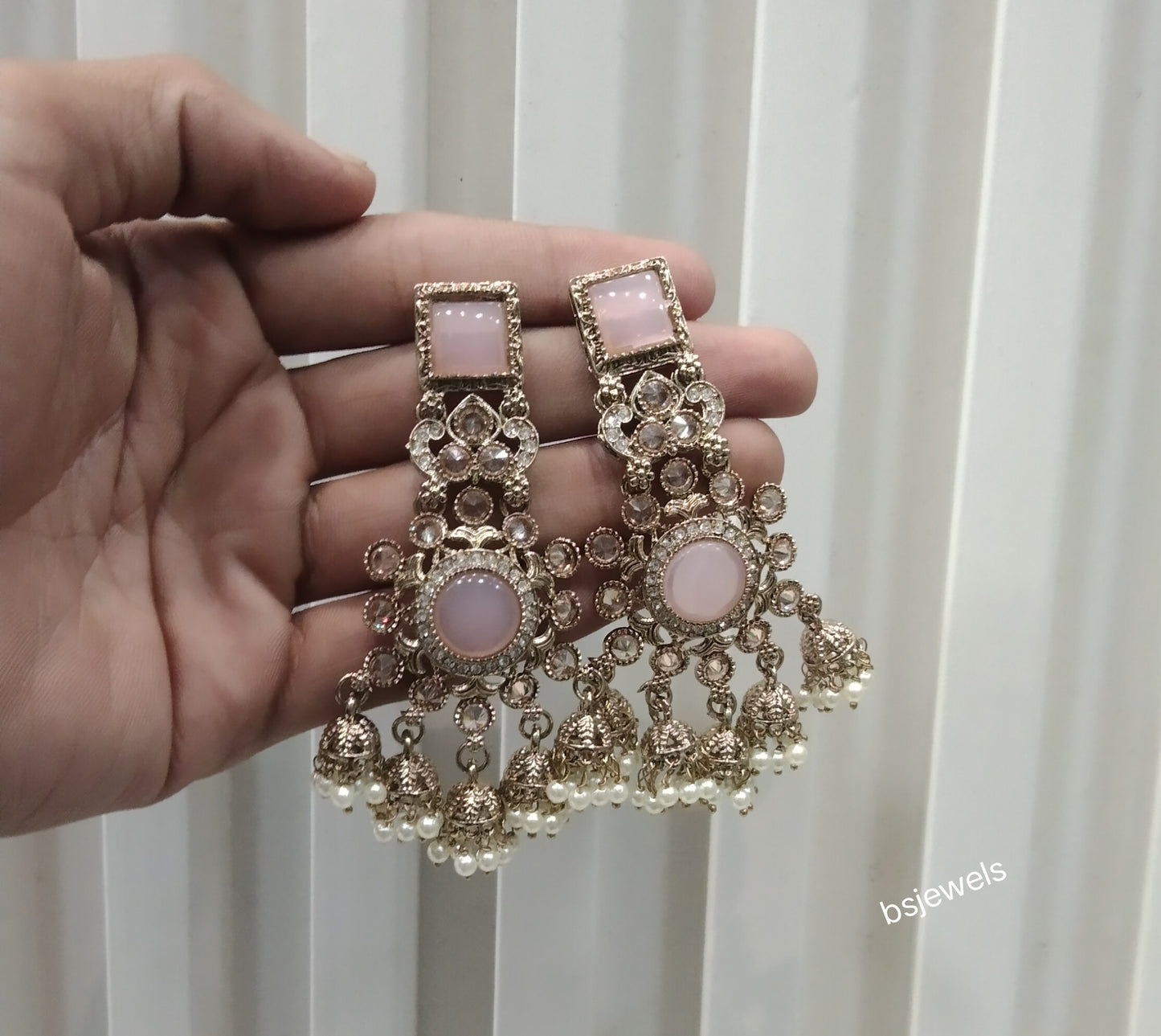 Antique Gold Pink Bollywood Louka Earrings