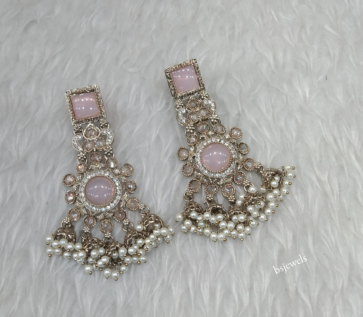 Antique Gold Pink Bollywood Louka Earrings