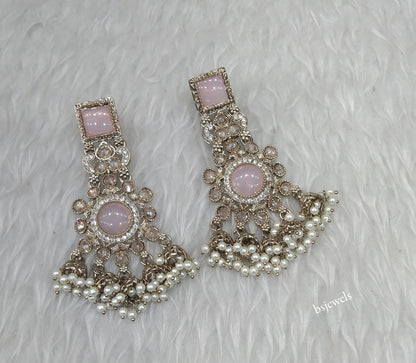 Antique Gold Pink Bollywood Louka Earrings