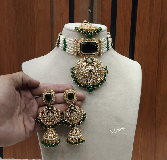 Gold Green Kundan Choker Jewellery Petkoff Set