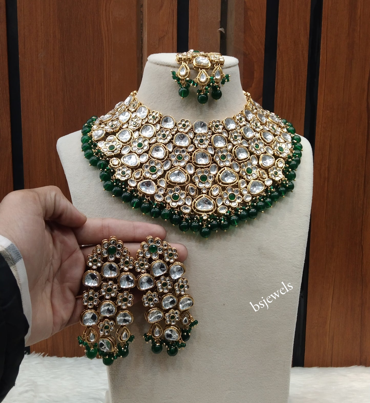 Antique Gold Green Bridal Necklace Gifty Set
