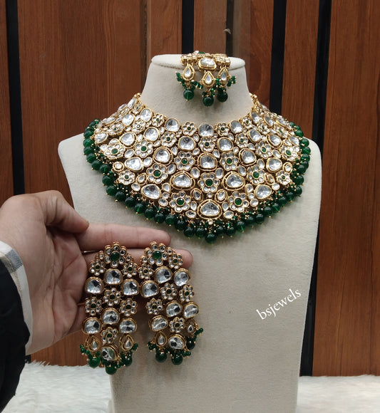 Antique Gold Green Bridal Necklace Gifty Set