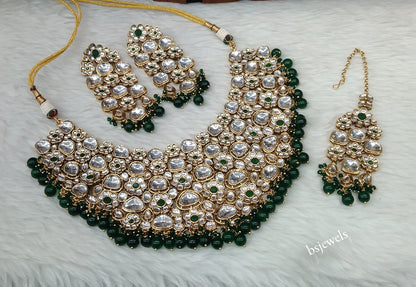 Antique Gold Green Bridal Necklace Gifty Set
