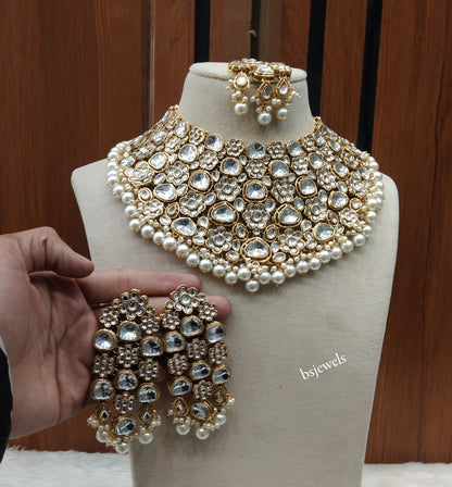 Antique Gold White Bridal Necklace Gifty Set