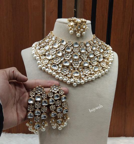 Antique Gold White Bridal Necklace Gifty Set