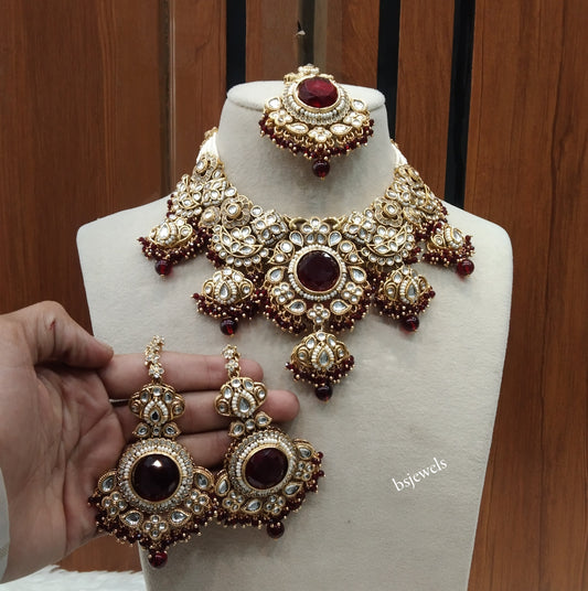 Gold Maroon Kundan necklace Set/ kundan Indian Skyler jewellery sets