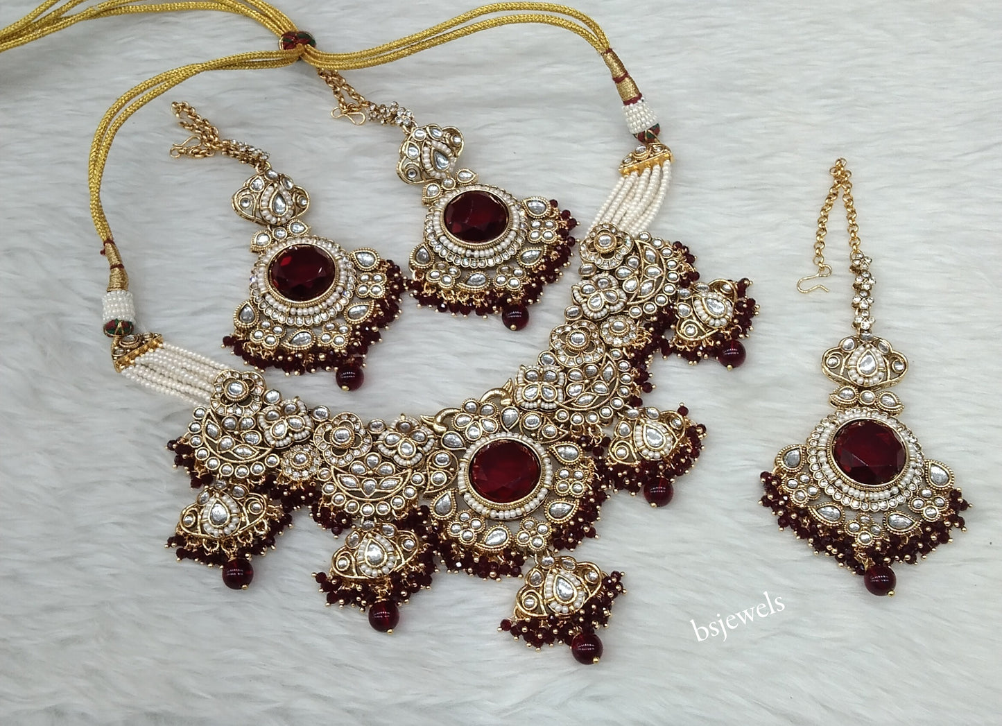Gold Maroon Kundan necklace Set/ kundan Indian Skyler jewellery sets