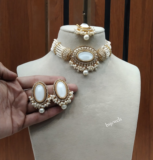 Gold White Kundan Choker Jewellery Neetu Sets