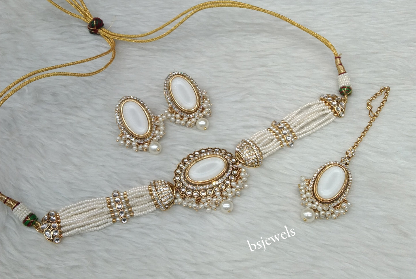 Gold White Kundan Choker Jewellery Neetu Sets