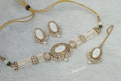 Gold White Kundan Choker Jewellery Neetu Sets