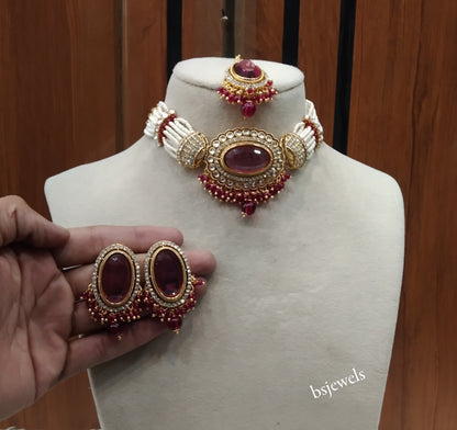Gold Majenta Kundan Choker Jewellery Neetu Sets