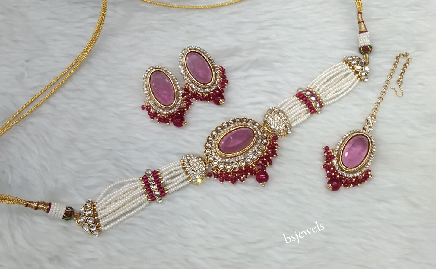 Gold Majenta Kundan Choker Jewellery Neetu Sets