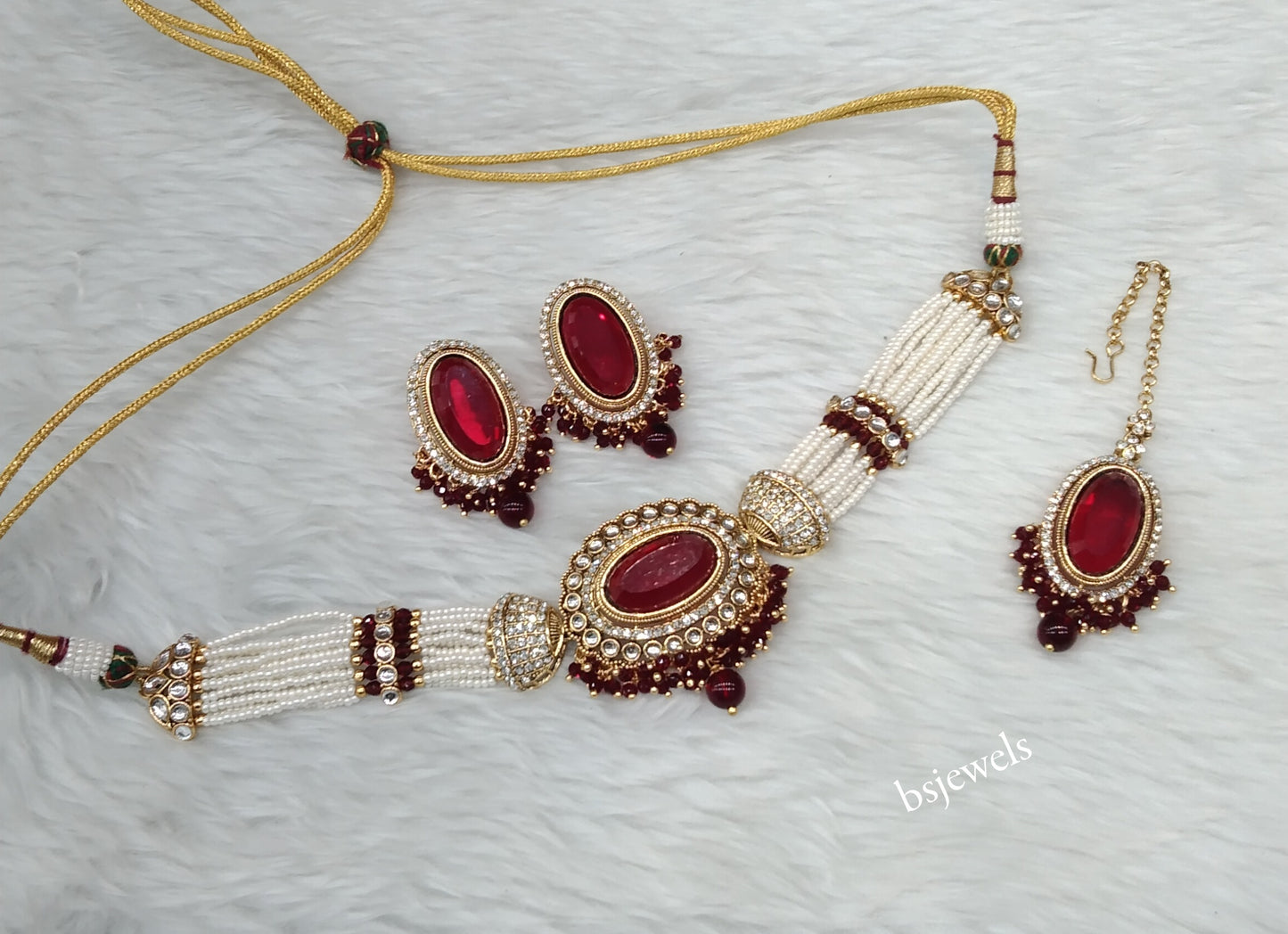 Gold Maroon Kundan Choker Jewellery Neetu Sets