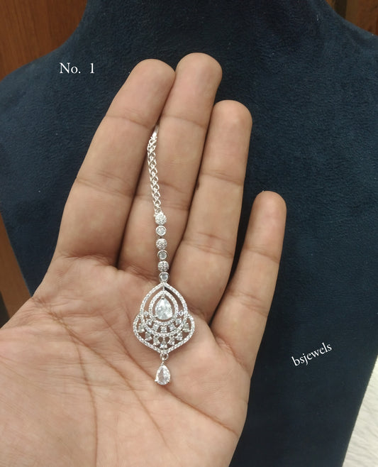 Silver Cz Tikka Jewellery Headpiece Set