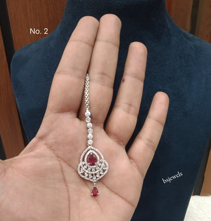 Silver Cz Tikka Jewellery Headpiece Set