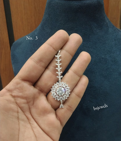 Silver Cz Tikka Jewellery Headpiece Set