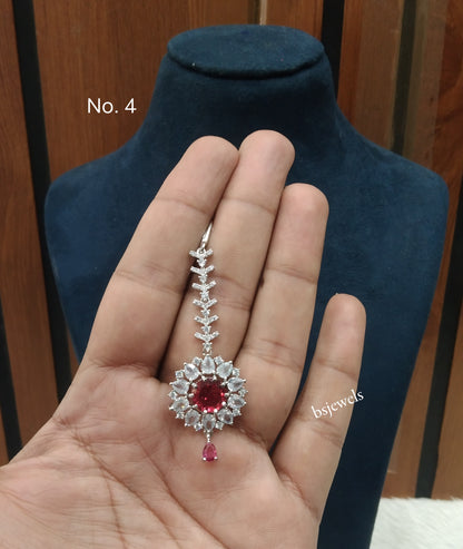 Silver Cz Tikka Jewellery Headpiece Set