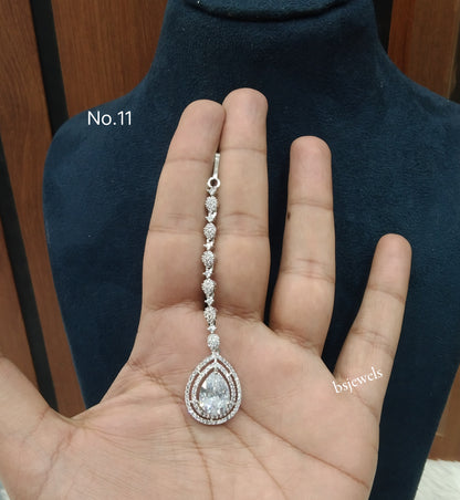 Silver Cz Tikka Jewellery Headpiece Set