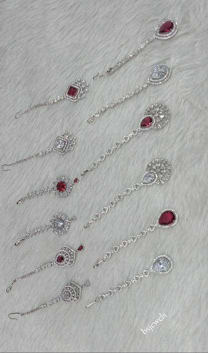 Silver Cz Tikka Jewellery Headpiece Set
