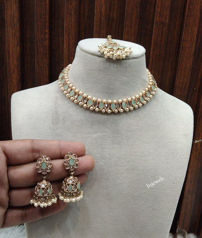 Antique Gold Mint Necklace Jewellery Jagjeet Bollywood sets