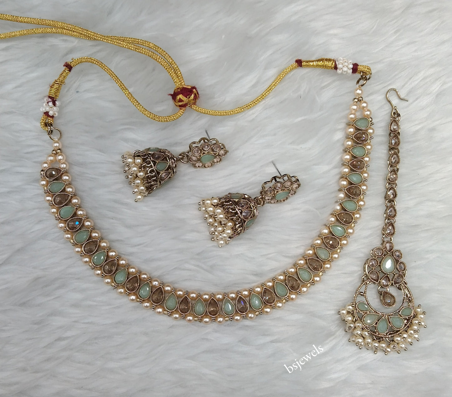 Antique Gold Mint Necklace Jewellery Jagjeet Bollywood sets