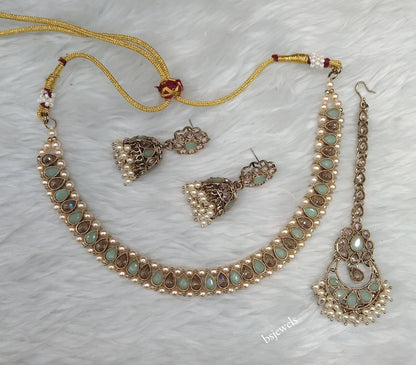 Antique Gold Mint Necklace Jewellery Jagjeet Bollywood sets