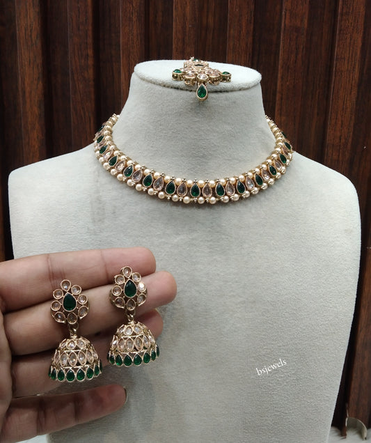 Antique Gold Multi Color Necklace Jewellery Jagjeet Bollywood sets