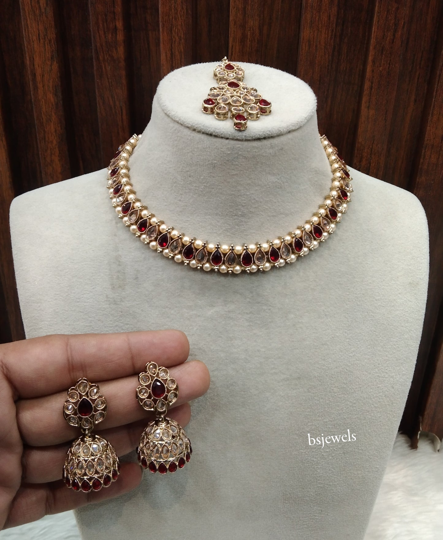 Antique Gold Maroon Necklace Jewellery Jagjeet Bollywood sets