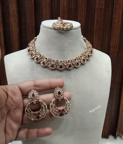 Antique Gold Maroon Necklace Jewellery Lovedeep Bollywood sets