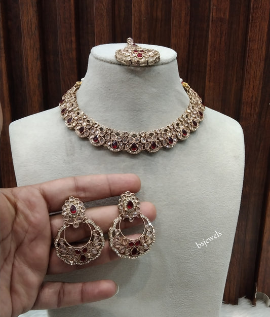Antique Gold Maroon Necklace Jewellery Lovedeep Bollywood sets