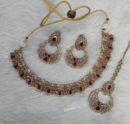 Antique Gold Maroon Necklace Jewellery Lovedeep Bollywood sets