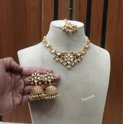 Gold Polki Kundan Necklace Jewellery Romi Set