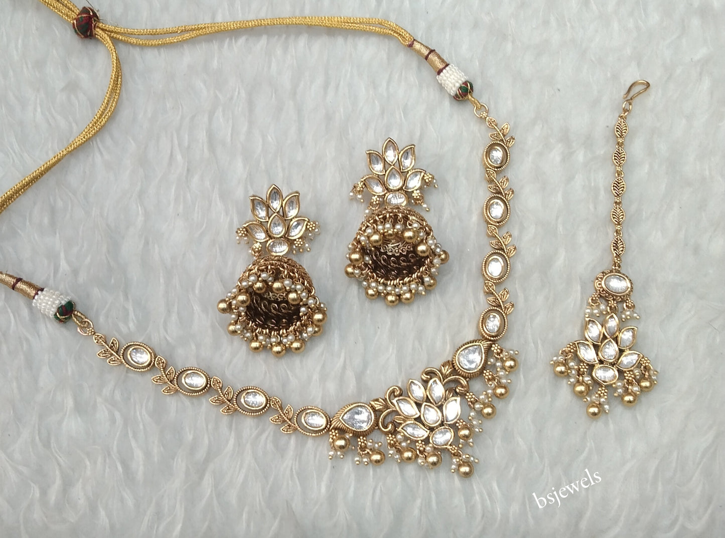 Gold Polki Kundan Necklace Jewellery Romi Set