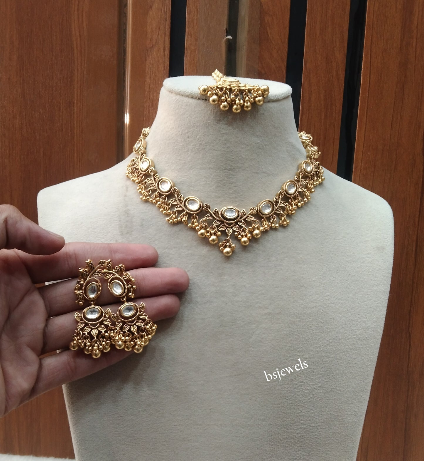 Gold Polki Kundan Necklace Jewellery Romi Set