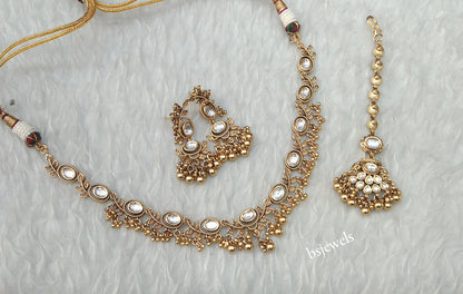 Gold Polki Kundan Necklace Jewellery Romi Set