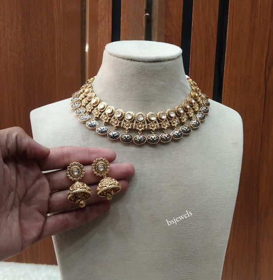 Gold Polki Necklace Jewellery Nuri Set