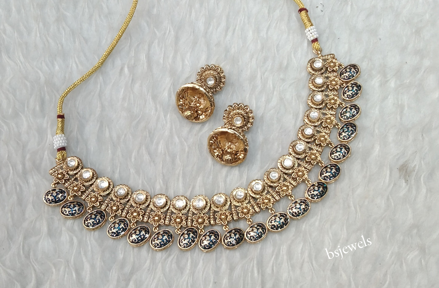 Gold Polki Necklace Jewellery Nuri Set