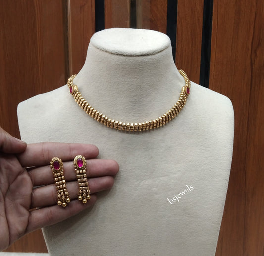 Gold Dark Pink Polki Necklace Jewellery Many Sets