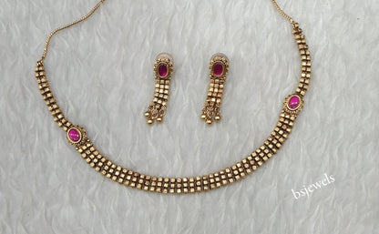 Gold Dark Pink Polki Necklace Jewellery Many Sets