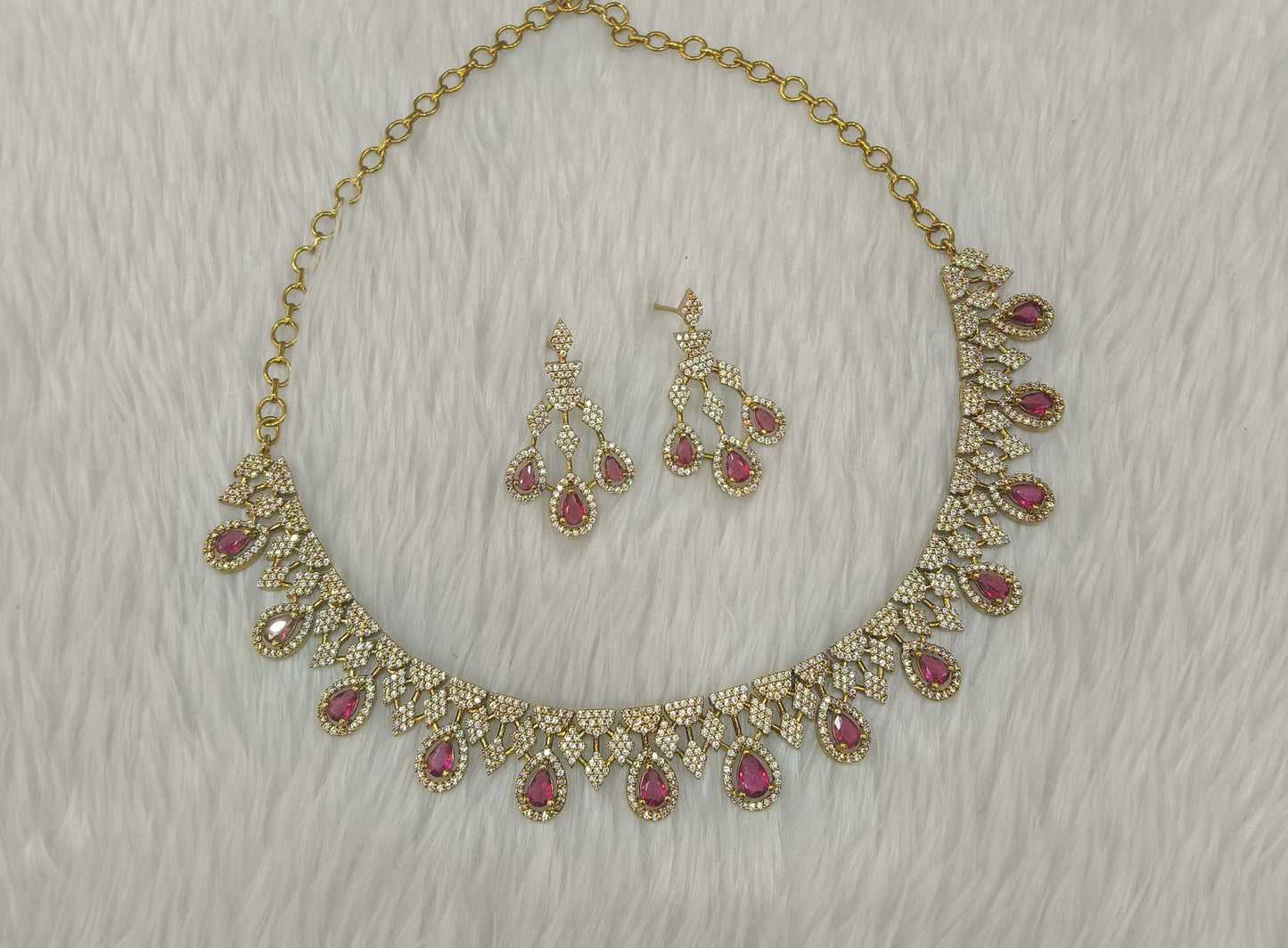 Antique Ruby American Diamond Ad Necklace Devin Sets