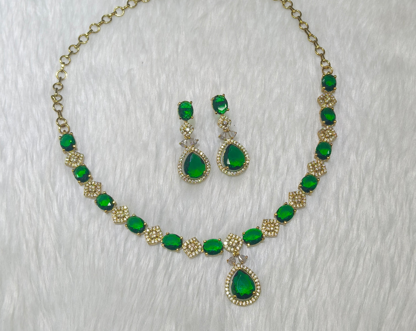 Antique Green American Diamond Ad Necklace Jasika Sets