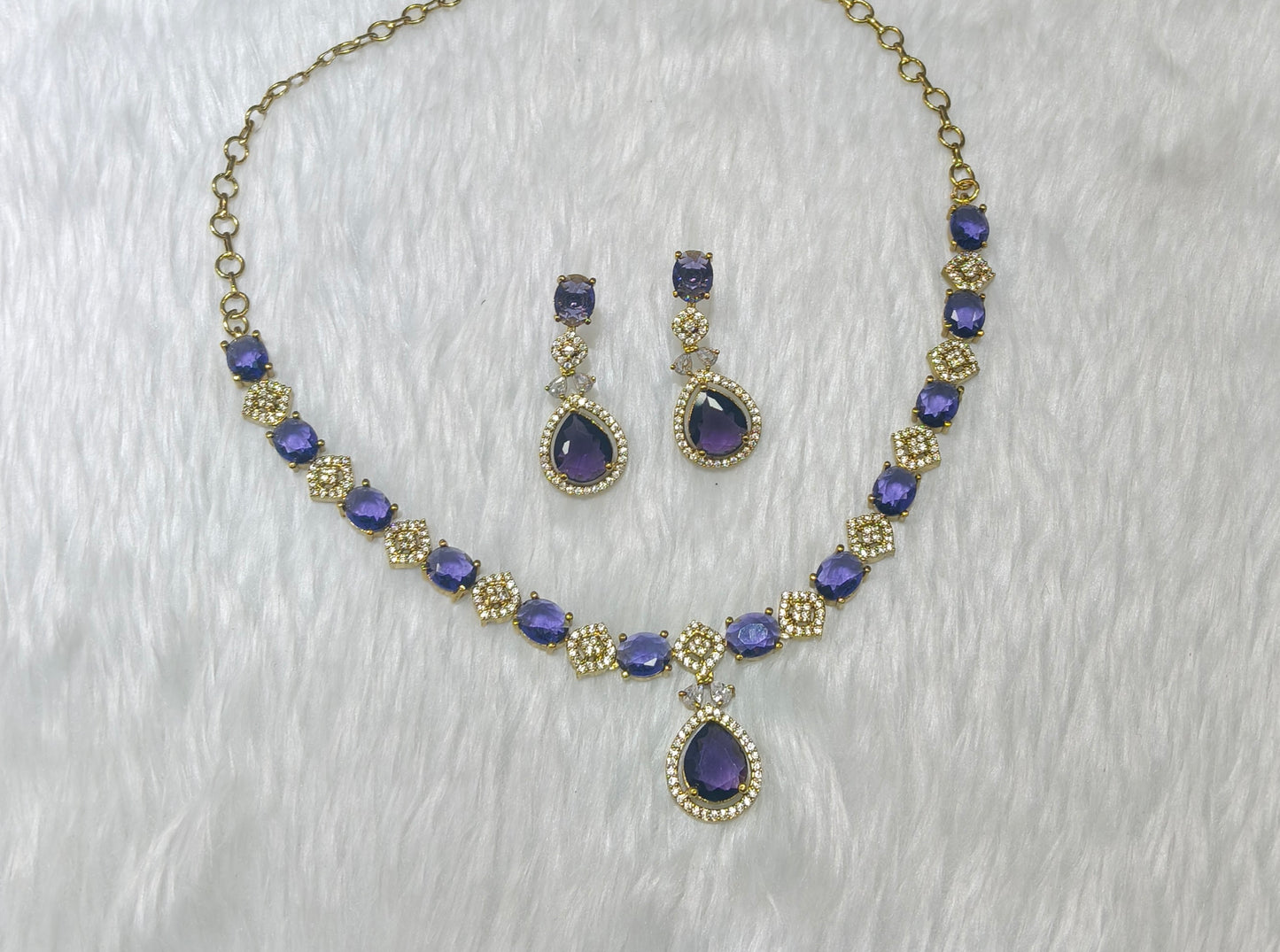 Antique Purple American Diamond Ad Necklace Jasika Sets