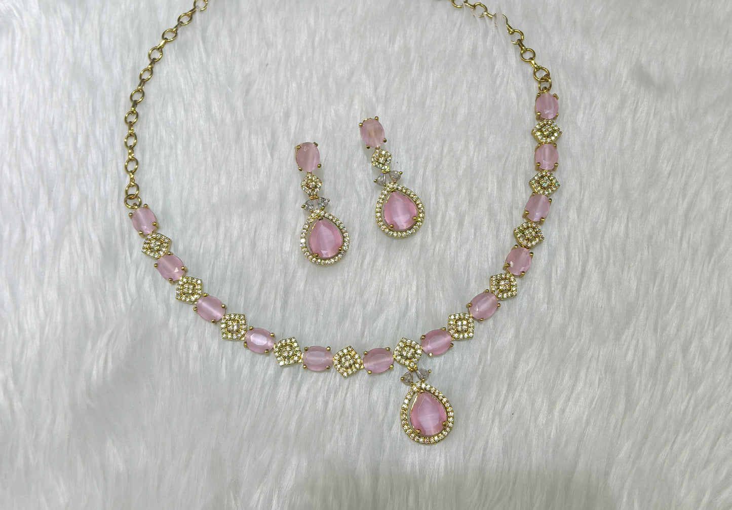 Antique Pink American Diamond Ad Necklace Jasika Sets