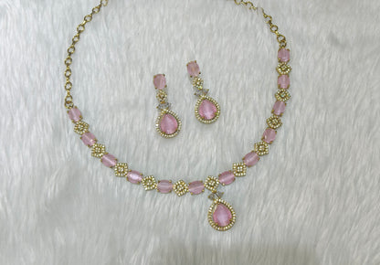 Antique Pink American Diamond Ad Necklace Jasika Sets