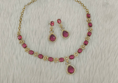 Antique Ruby American Diamond Ad Necklace Jasika Sets