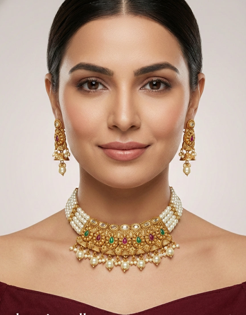 Gold Polki Necklace Jewellery Mintin Sets
