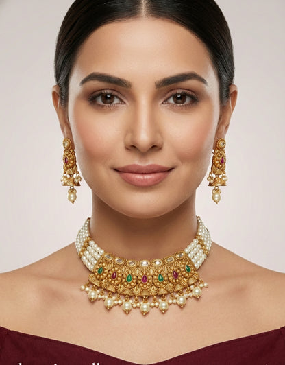 Gold Polki Necklace Jewellery Mintin Sets